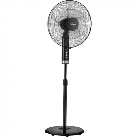 Midea Stand Fan 18" Inch FS45-25MT-BK,Copper Motor, 75W, Reach to 1300 RPM, 5 Blades Durable ABS impact Resist, Whisper Quiet 6% Quieter, Adjustable length, reach to 157CM, Tech Wind Air Boost, Black