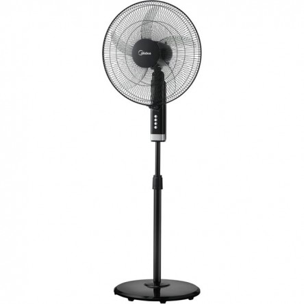Midea Stand Fan 18" Inch FS45-25MT-BK,Copper Motor, 75W, Reach to 1300 RPM, 5 Blades Durable ABS impact Resist, Whisper Quiet 6% Quieter, Adjustable length, reach to 157CM, Tech Wind Air Boost, Black