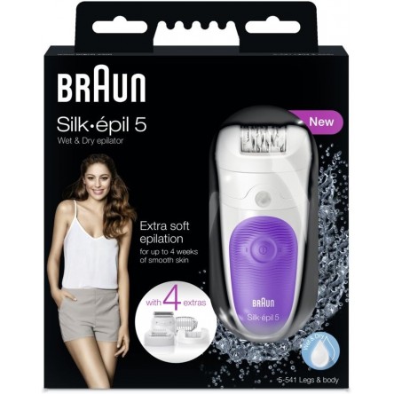 Braun Silk-epil 5 5-541 Wet & Dry Epilator With 4 Extras including a Shaver Head and a Trimmer Cap
