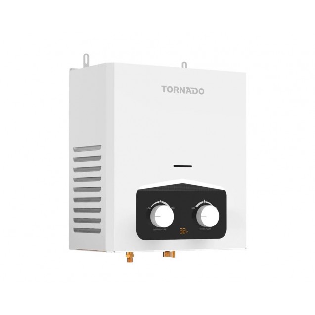 TORNADO Gas Water Heater 6 Liter without Chimney, Digital, Natural Gas, White 