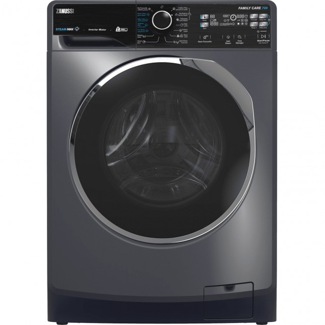 Zanussi washing machine 7 kg dark gray black door chrome inverter 1200 rpm
