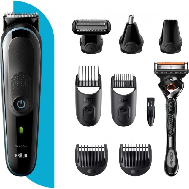 Braun mgk5380, 9-in-1 beard trimmer for men from gillette, all-in-one tool, 7 attachments (hair clipper, for face, hair, body, ear, nose), advanced german engineering, 100-min runtime