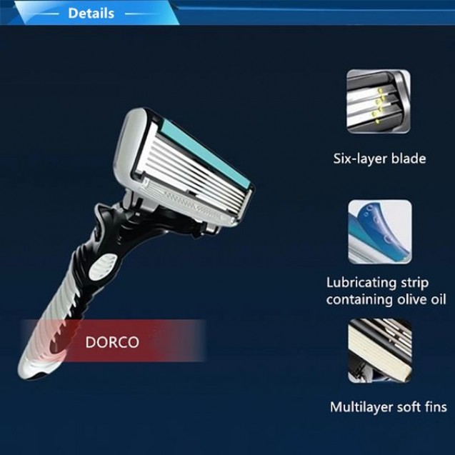 Dorco Shaving Spare Parts For Men Black 6 Blades (Box of 4 Refills)