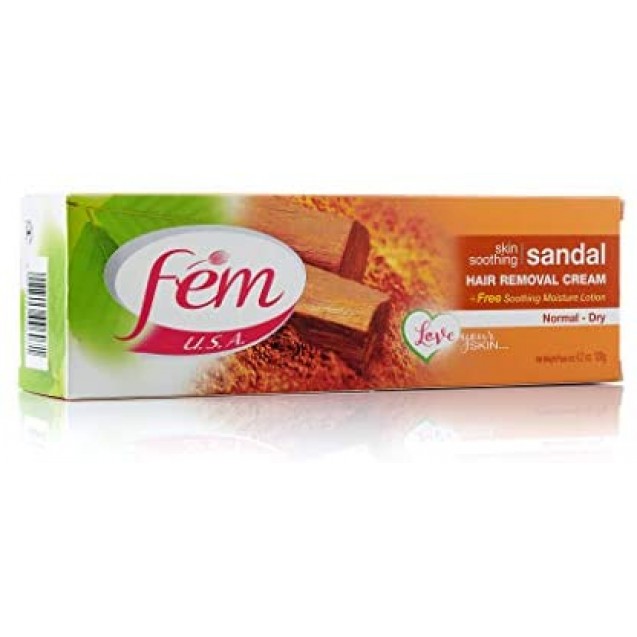 Fem Hair Removal Cream 40gm For Dry Skin Sandalwood (20% Extra Volume)
