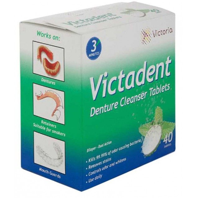 Victa Dent Denture Cleaning Effervescent Tablets (Box of 40 Tablets)