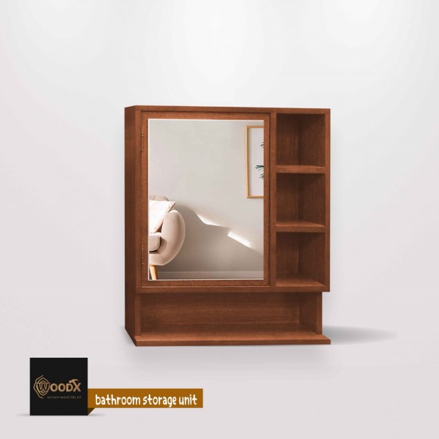 Handmade storage unit with bathroom mirror