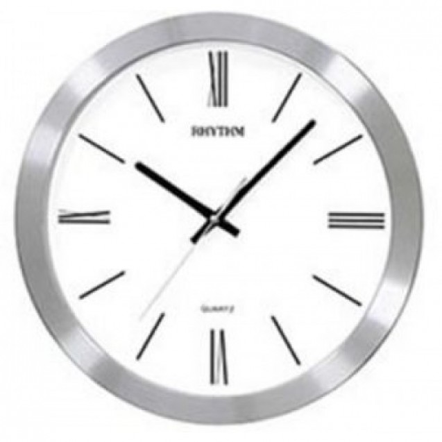 RHYTHM  Analog Wall Clock, Silver/White