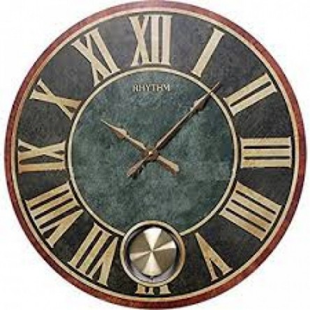 RHYTHM Wooden Wall Clock, Pendulum Roman Analog