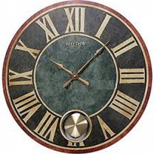 RHYTHM Wooden Wall Clock, Pendulum Roman Analog