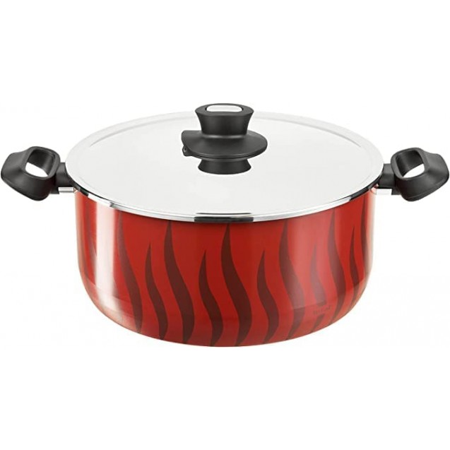 Tefal Tempo Flame Stewpot With Handles, Size 26 cm, Red