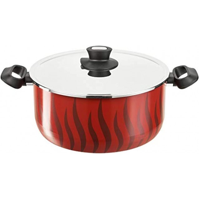 Tefal Tempo Flame Stewpot With Handles, Size 28 cm, Red