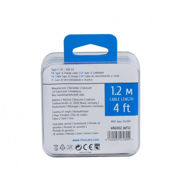 RIVACASE VA6002 WT12 Type С 2.0 – USB cable 1.2m white