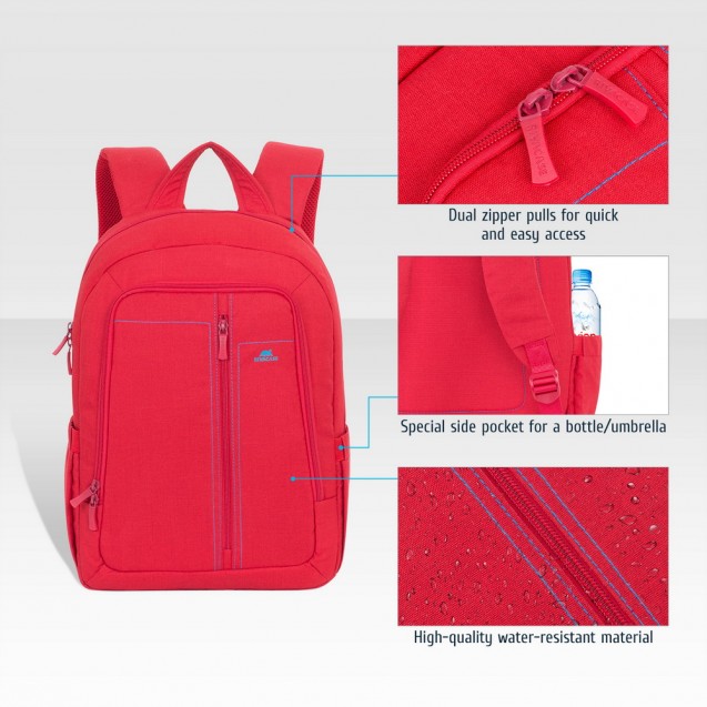 RIVACASE 7560 Laptop Canvas Backpack 15.6" red