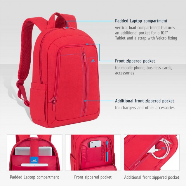 RIVACASE 7560 Laptop Canvas Backpack 15.6" red