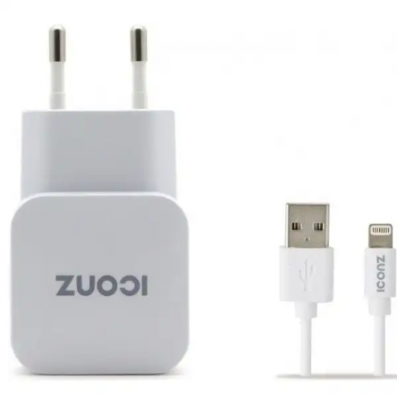 ICONZ Wall Charger with MFI Lightning Cable, 1 Port, White - IMN-WC22UW