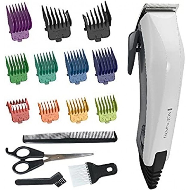 Remington HC5035 Corded Colour Cut Hair Clipper, White and Grey