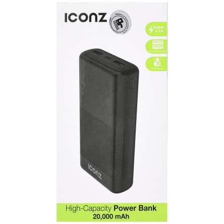 ICONZ Power Bank, 20000mAh, 2 Ports, Black - XPB20K