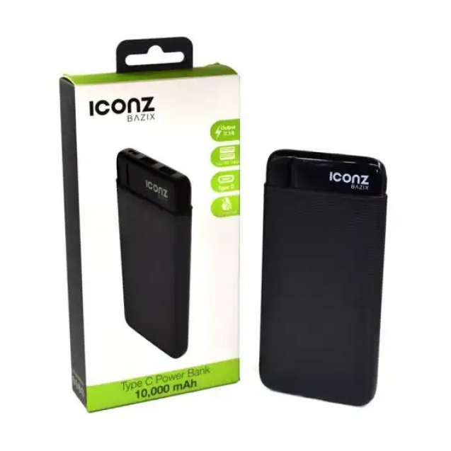 ICONZ BAZIX Power Bank, 10000mAh, 2 Ports, Black - XPB10CK