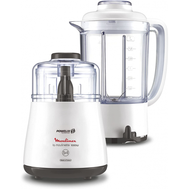 Moulinex La Moulinette Chopper With Blender, 1000 Watt, White Moulinex La Moulinette Chopper With Blender, 1000 Watt, White