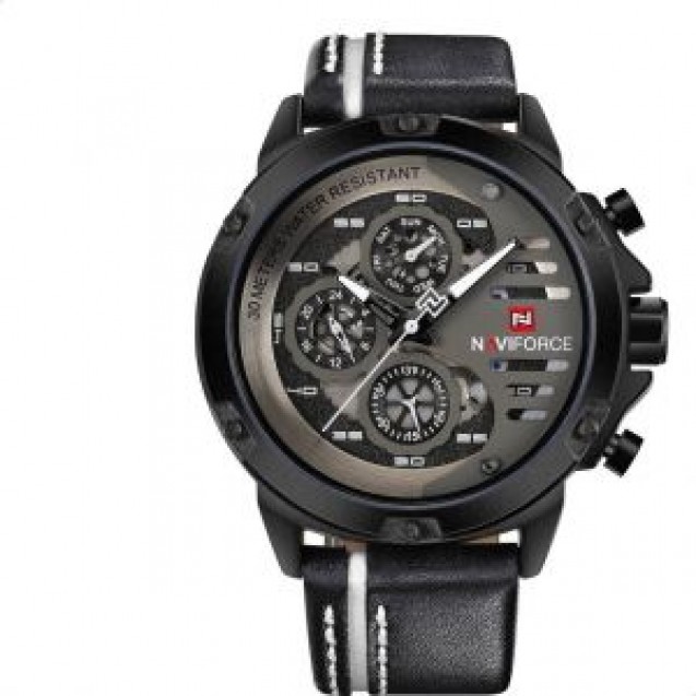 Naviforce Leather Round Analog Watch for Men 