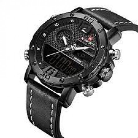 Naviforce  Leather Round Analog-Digital Watch for Men