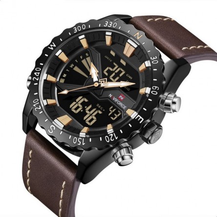 Naviforce  Leather Round Analog-Digital Watch for Men