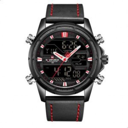 Naviforce  Leather Round Analog-Digital Watch for Men