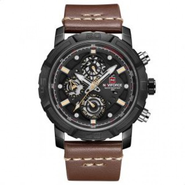 Naviforce  Leather Round Analog Watch for Men