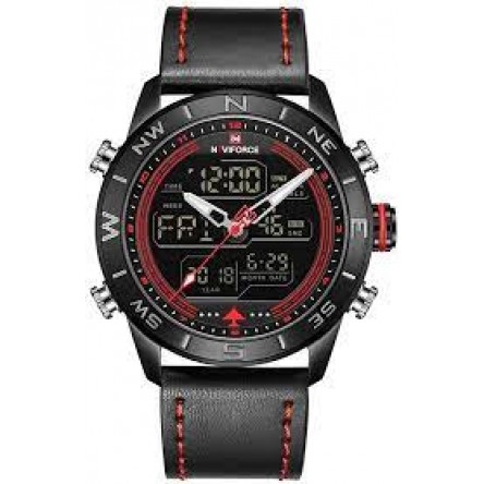 Naviforce Leather Round Analog-Digital Watch for Men 