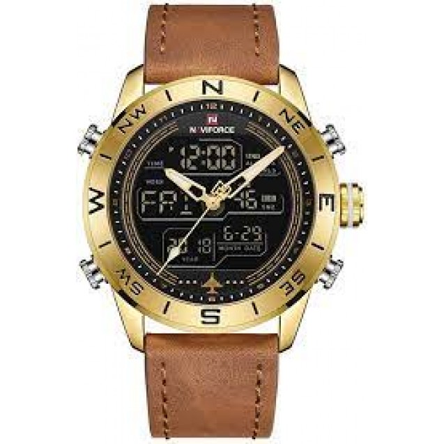 Naviforce Leather Round Analog-Digital Watch for Men 
