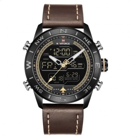 Naviforce  Leather Round Analog-Digital Watch for Men