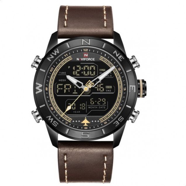 Naviforce  Leather Round Analog-Digital Watch for Men