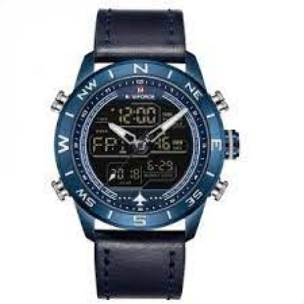 Naviforce  Leather Round Analog-Digital Watch for Men