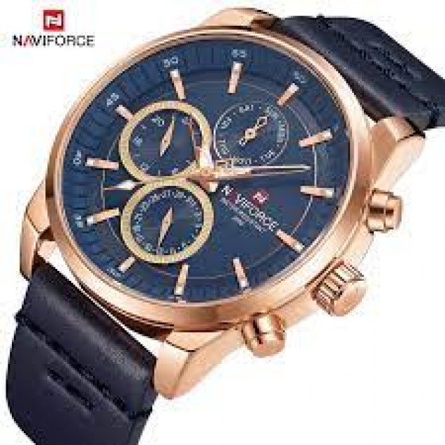 Naviforce Leather Round Analog Watch for Men