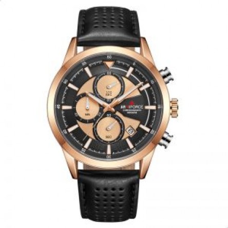 Naviforce Crocodile Embossed Leather Round Analog 
