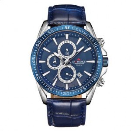 Naviforce Crocodile Embossed Leather Round Analog 