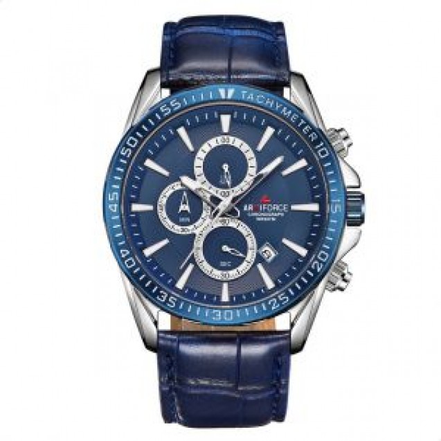 Naviforce Crocodile Embossed Leather Round Analog 
