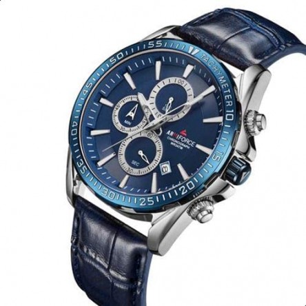 Naviforce Crocodile Embossed Leather Round Analog 