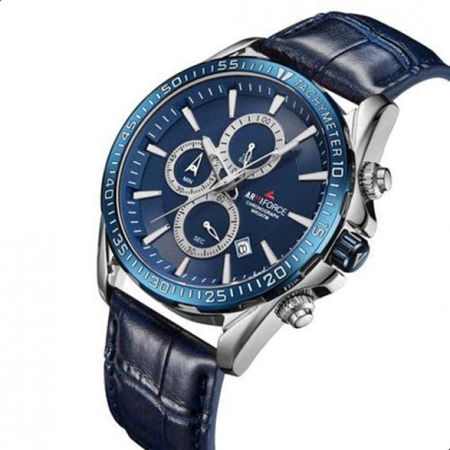 Naviforce Crocodile Embossed Leather Round Analog 