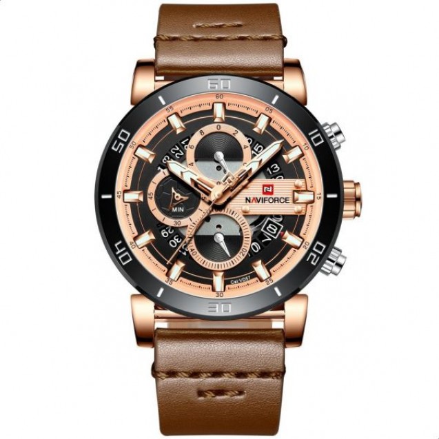 Naviforce Crocodile Embossed Leather Round Analog 