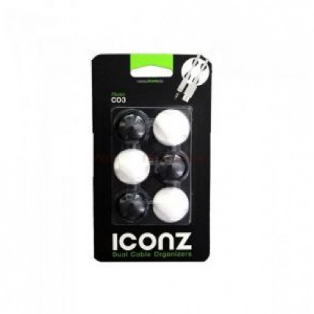 iconz  (Cable Organizer Round Medium Black/White)- 6 Pieces