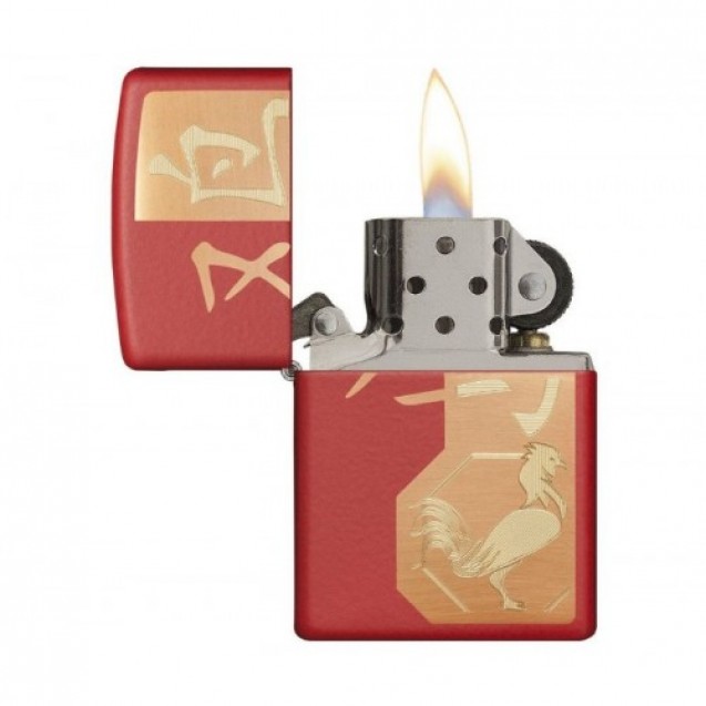Zippo Rooster Lighter Red Matte