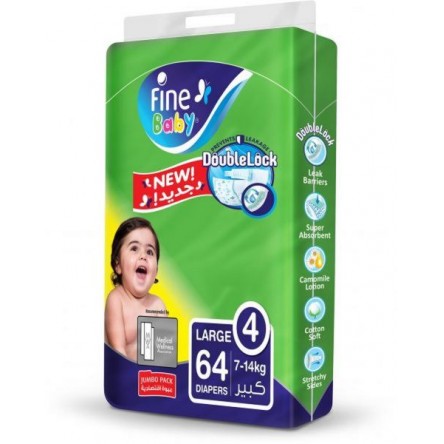 Fine Baby Diapers, Size 4, Large 7-14kg, 64 Diaper Count